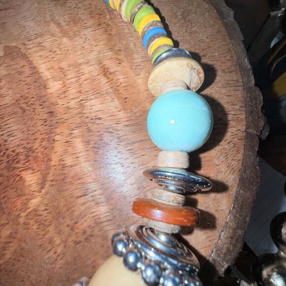 Colorful Boho Mixed Medium Statement Necklace‎ Artsy Bright - Picture 6 of 8